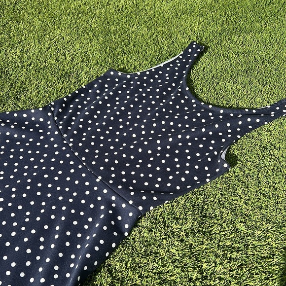 H&M Divided Stretch Navy Polka Dot Fit and Flare Mini Dress - Picture 2 of 4
